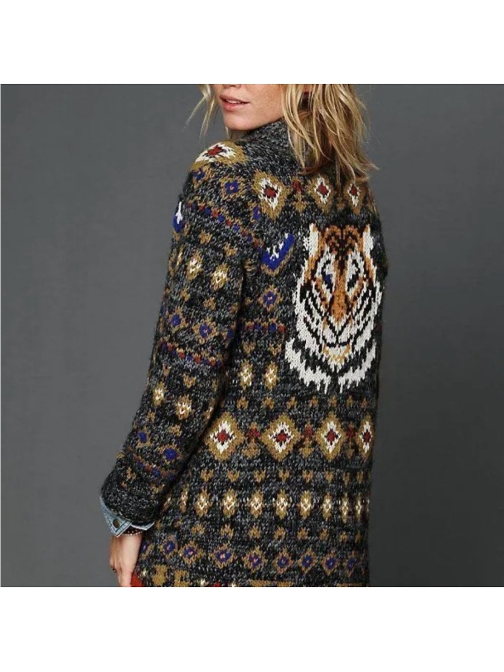 Free people Tiger Motif Patterned Knit Sweater Cardigan - Multicolor